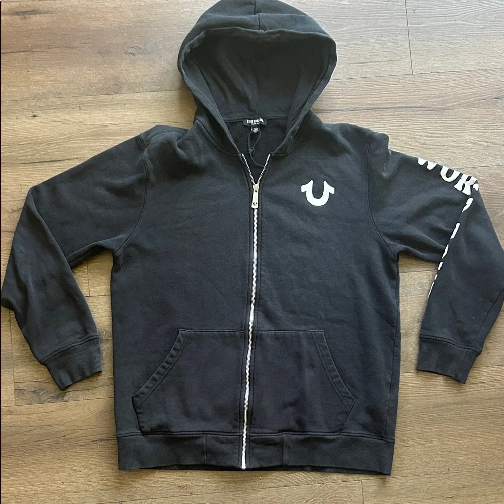 True Religion Black Hoodie with White Horseshoe Logo ! XL
